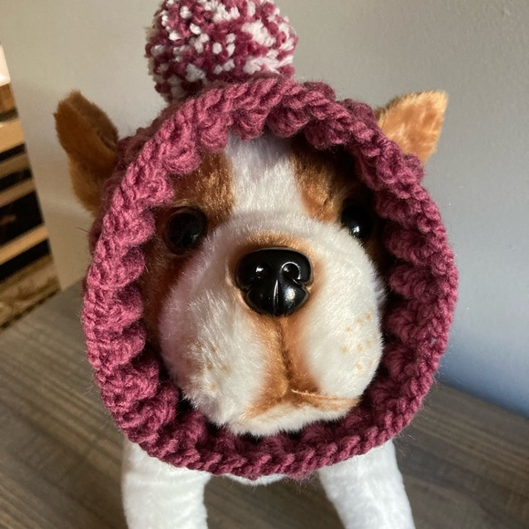 Hand knit/crochet Berry dog hat with pom-pom and collar - Picture 6 of 7